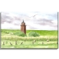 Preview: Leinwand 30 x 20 cm Keilrahmen Canvas-Leinen  Aquarell Kunst Druck Kunstdruck Strandkorb Sonnenuntergang Dänemark Nordsee Dagebüll Leuchtturm mit Schafe - DB2